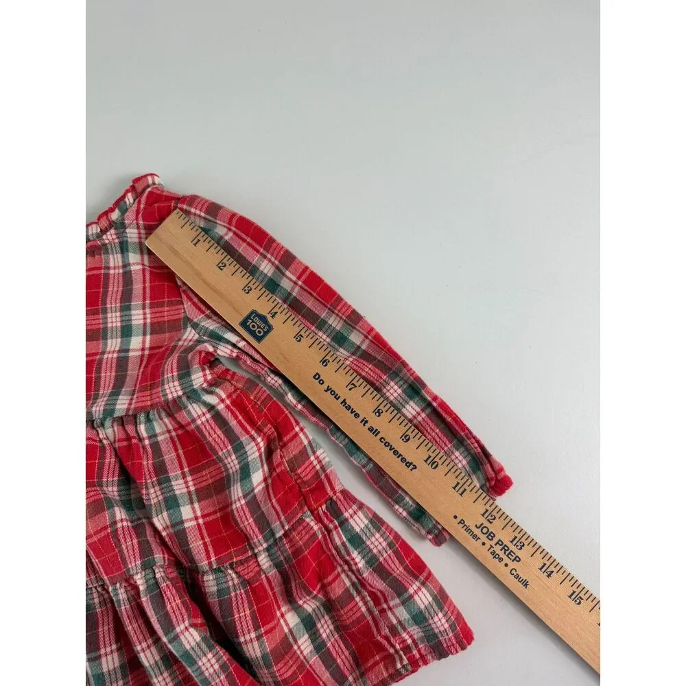Cat & Jack Baby Girl Plaid Flannel Dress Long Sleeve Red Green Size 18 Months
